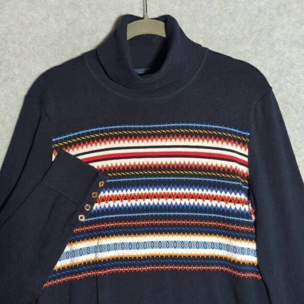 TOMMY HILFIGER Navy Blue Turtleneck FAIR ISLE Style Women's L Pullover Y2K 90's